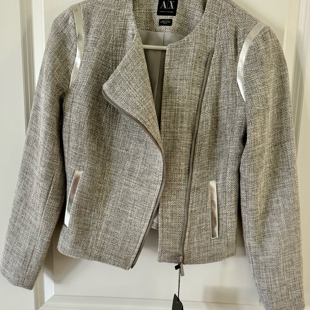 A/X Armani Exchange Gray Silver Blazer Asymmetrical Tweed